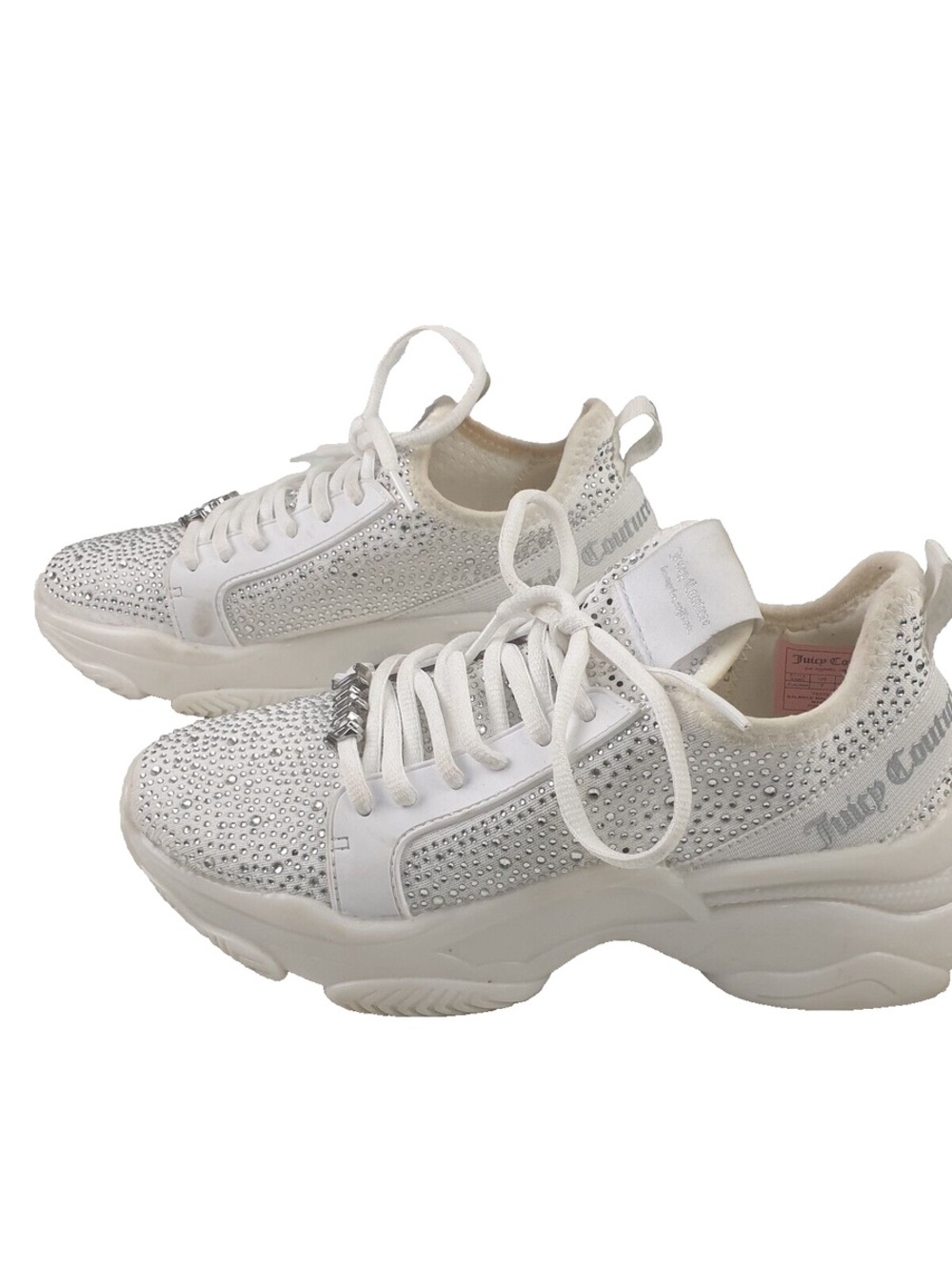 Juicy Couture White Crystal-Embellished Platform Sneakers